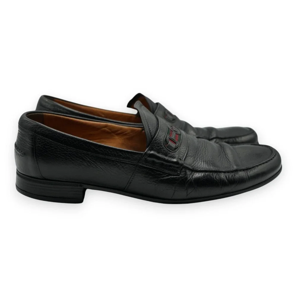 Gucci Black Leather GG Interlocking Men's Loafers Size 10.5 Retail $650‎